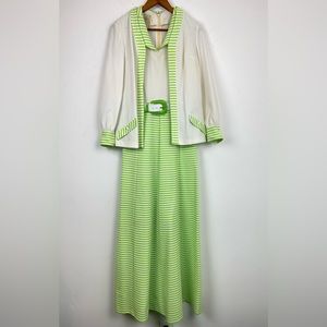 Vintage Alfred Werber size Medium Women’s Green White Striped Jacket & Dress
